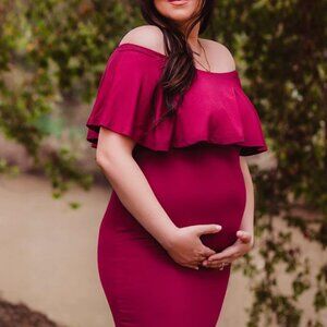 Burgundy Maxi ASOS Off Shoulder Cotton Stretch Dress Size 6